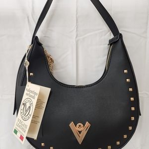 Valentino Orlandi Gold and Black Hobo Bag with Elegant Studs
